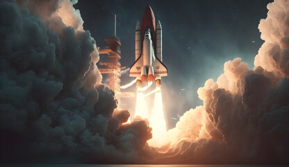 Wall Mural - spaceship flying over the clouds-ai generative