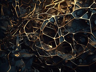 Canvas Print - Voronoi texture, Dark black abstract background. Design elements for banners, backgrounds, wallpapers, and covers. Generative AI.