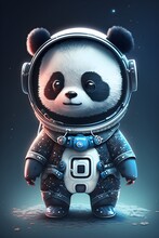 Portrait Of A Panda In Space Suit, Astronaut Animal, Outer Space Over The Planet Earth. AI Generated