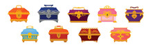 Casket Or Jewelry Box As Decorated Small Container Vector Set