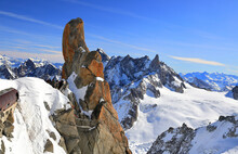 View Of The Mont Blanc Massif Seen From The Aiguille Du Midi. French Alps, Europe.