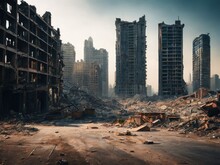 Post Apocalyptic Ruined City. Generative AI