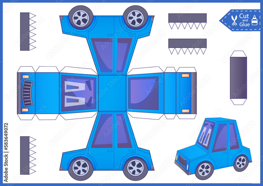 Kids craft game. Activity education page cut and glue paper 3d cute cartoon car. Printable papercraft template. DIY transport, vehicle, automobile birthday décor. Stock Vector | Adobe Stock kids-craft-game-activity-education-page-cut-and-glue-paper-3d-cute-cartoon-car-printable-papercraft-template-diy-transport-vehicle-automobile-birthday-d-cor-stock-vector-adobe-stock