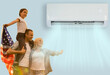 © Angelov - family with the USA flag under the air conditioner