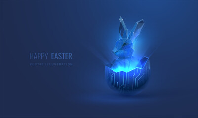 happy easter background in digital tech style. concept for greeting card with bunny and easter egg. 