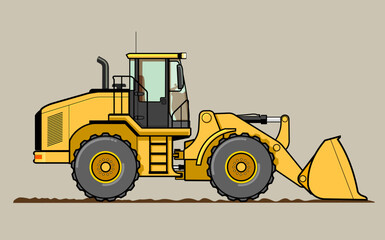 Wall Mural - Wheel Loader, front loader, heavy machine. Vector illustration.