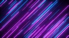 Abstract Neon Lines At An Angle, Blue And Purple Lines Glow, Abstract Neon Background - 3D Illustration