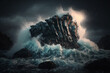Wave crashing into big rock generative AI