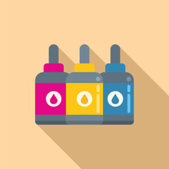 Sticker - Printer fill ink bottles icon flat vector. Digital print. Roll paper