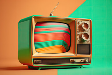 Wall Mural - retro tv on vibrant colors created with Generative AI technology
