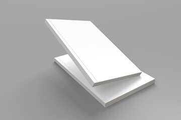 2 softcover book mockups are standing on a gray background, designed with 3d render visual effects t