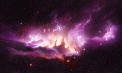 Wall Mural - A large glowing space nebula with new stars being formed. Photo Composition.