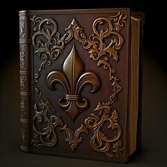 Fleur de Lis Ancient parchment book, Generative AI illustrations