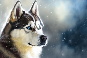 Wall Mural - wild blizzard dreams: a fantasy siberian husky illustration generative ai