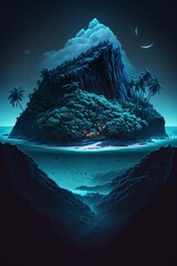 Wall Mural - illustration, neon fantasy tropical island, ai generative