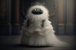 Charming fluffy monster in wedding dress, concept of Cute and Playful, created with Generative AI technology