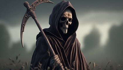 Wall Mural - skull grim reaper, digital art illustration, Generative AI