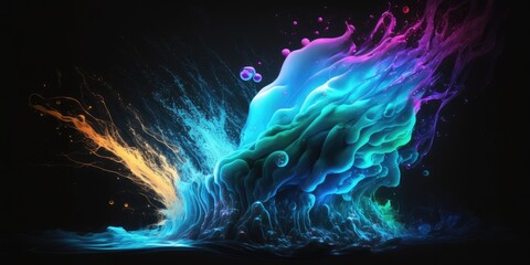 Wall Mural - splash of rainbow paint. smoke billowing flames background. abstract color swirl wallpaper.