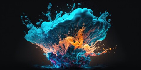Wall Mural - splash of rainbow paint. smoke billowing flames background. abstract color swirl wallpaper.
