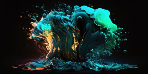 Wall Mural - splash of rainbow paint. smoke billowing flames background. abstract color swirl wallpaper.