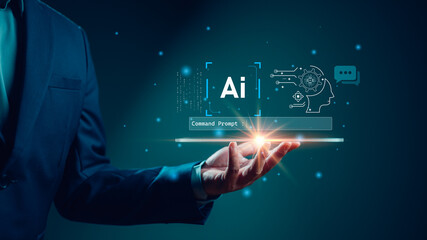 Poster - Ai technology, Artificial Intelligence. Man using technology smart robot AI, artificial intelligence by enter command prompt for generates something, Futuristic technology transformation. Chat with AI