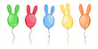 Kolorowe baloniki z króliczymi uszami. Wielkanocna dekoracja. Pięć balonów - zielony, czerwony, niebieski, żółty i pomarańczowy. Balon - królik. Wektorowa ilustracja.