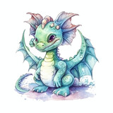 Fototapeta Dinusie - cute dragon isolated in white background. watercolor vector for tshirt, mug, tumbler, pillow, sublimation