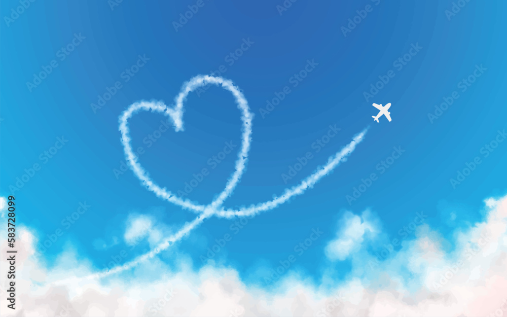 ハートを描いた飛行機雲と飛行機 Stock Vector | Adobe Stock