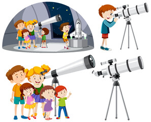 Wall Mural - playful children using telescopes vector collection
