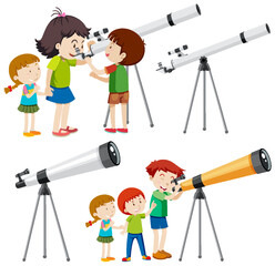 Wall Mural - playful children using telescopes vector collection