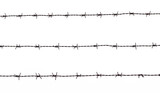 Fototapeta Miasto - Old rusty security barbed wire fence isolated on white background