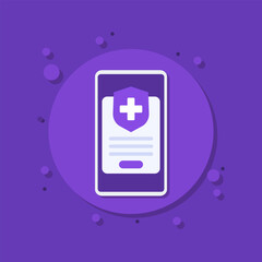 Sticker - online medical insurance, mobile app vector