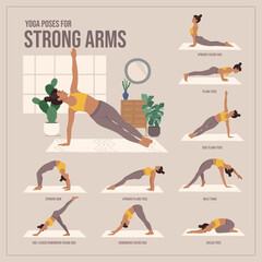 Yoga poses For Strong Arms. Young woman practicing Yoga pose. Woman workout fitness, aerobic and exercises.