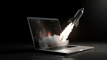 Wall Mural - rocket launch from a laptop screen. generative ai