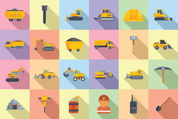 Canvas Print - Quarry services icons set flat vector. Auto carrier. Car deliver