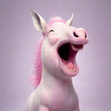 Pink Laughing Horse With Pink Mane And A Pink Nose Created With Generative AI Technology