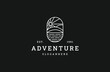 © Syifah - Vintage mountain adventure line art logo design.