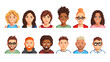 © Vector Tradition - Avatar pixel characters, youth men and women, cartoon vector icons. Game user or web profile pixel avatars of persons and people for social net portrait, 8bit boy, young, girl, man and woman faces