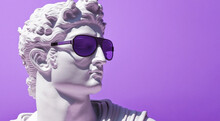 Gypsum Statue Head In Sunglasses On A Purple Background Illustration