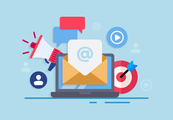 approaching to target audience using email marketing flat vector illustration