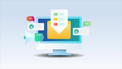 Wall Mural - email document with envelope computer screen, email marketing message subscribers list digital commu