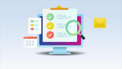Wall Mural - business planning strategy checklist clip board on computer screen, video animation.