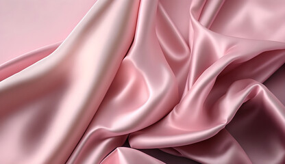 Pink silk fabric background texture abstract pattern. Luxury satin cloth 3d rendering illustration. Generative Ai.