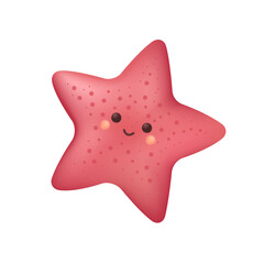 Wall Mural - Smiling pink starfish as kids toy 3D illustration. Cartoon drawing of adorable marine animal as mascot or gift in 3D style on white background. Wildlife, sea creatures, childhood concept