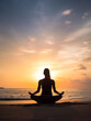 © Fonzy - Panoramic view girls practicing yoga on the beach with open arms looking ocean
