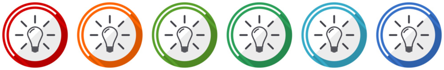 Fototapete - Idea, solution, bulb, innovation icon set, flat design vector illustration in 6 colors options for webdesign and mobile applications