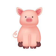Wall Mural - Cute pig character as kids toy 3D illustration. Cartoon drawing of adorable domestic animal as mascot or gift in 3D style on white background. Farming, nature, agriculture concept