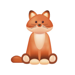 Wall Mural - cute fox character as kids toy 3d illustration. cartoon drawing of adorable orange forest animal as 