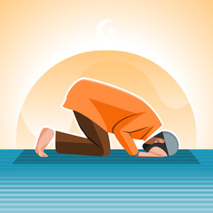 Wall Mural - A Muslim is sholat praying or prostrating in the mosque flat illustration