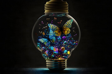 Colorful abstract light bulb. Generative AI